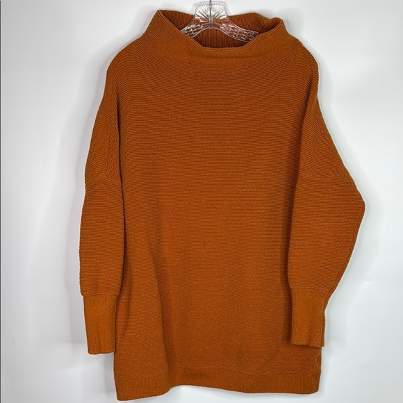 Free People Orange Cowl Neck Heavy Knit Sweater Size Medium - Picture 1 of 9